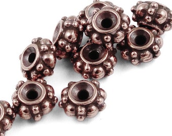 Antique Copper Beads - 7mm Copper Bali Beads- TierraCast LARGE TURKISH Spacers Heishi Beads TierraCast Pewter Dark Copper Metal Bead (PS112)