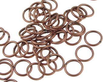 50 Copper Jumprings - 8mm 18g Aged Antique Copper Jump Ring Finding - Antiqued Solid Copper Findings (FSAC13)