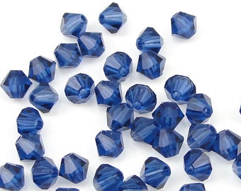 48 DARK SAPPHIRE BLUE 4mm Bicones 5301 5328 Swarovski Crystal Beads - Rich Deep Dark Blue Beads