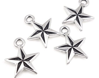 Nautical Star Charms Silver Charms TierraCast Tattoo Charms Sailor Sailing Antique Silver Jewelry Charms   (P797)