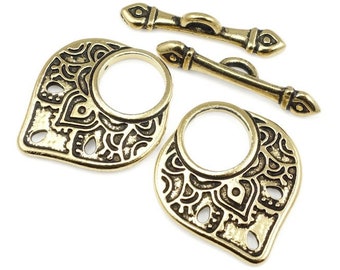 Antique Gold Toggle Clasp Findings TierraCast TEMPLE Clasp Set Toggle Gold Clasp Closure - Medium to Large Size Toggle (P2440)