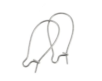 48 Dark Antique Silver Earring Findings - 1" Kidney Wire Ear Findings - Matte Satin Silver Ear Wire Hooks (FS67)
