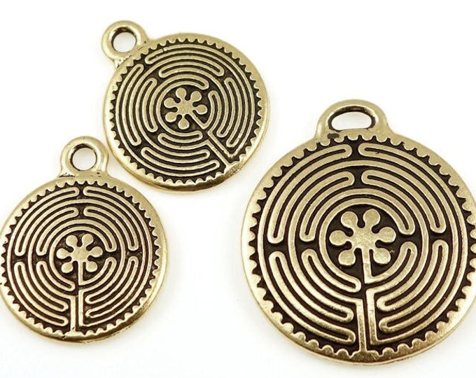 Labyrinth Charm Gold Labyrinth Pendant and Charm Set Tierracast Antique Gold Pendant ...