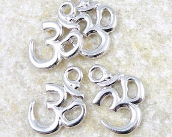 Silver Om Charms TierraCast Om Drops Bright Rhodium Silver Charms Eastern Zen Spiritual Yoga Charms for Mindfulness Jewelry Charms (P774)