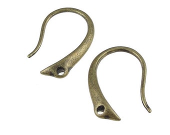 12 Antique Brass Earring Hooks - Brass Ear Findings - Fancy Cast Earring Wires - Bronze Earring Findings (FSAB90)