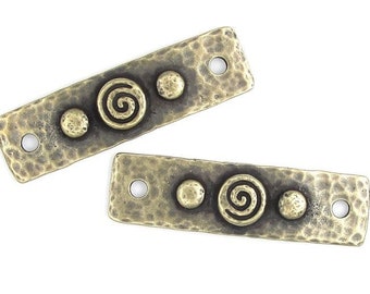 TierraCast Spirals and Rivets Bar Link Antique Brass Oxide Tierra Cast Leather Findings Collection 40mm Decorative Bar (PF647)