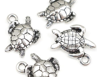 TierraCast Silver Charms - 16mm x 17mm Antique Silver Sea Turtle Charms - Beach Charms for Summer Jewelry (P2327)