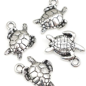 TierraCast Silver Charms - 16mm x 17mm Antique Silver Sea Turtle Charms - Beach Charms for Summer Jewelry (P2327)