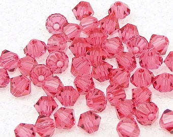 48 INDIAN PINK 4mm Bicone Beads - Dusty Rose Pink Swarovski Beads - Article 5301 5328 4mm Crystal Beads