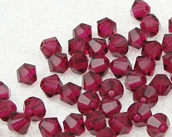 48 RUBY 4mm Swarovski Bicone Beads - Dark Wine Pink Beads - Article 5328 5301 4mm Bicones