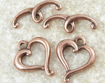 Heart Toggle Copper Toggle Clasp Findings Antique Copper Clasp Set TierraCast Jubilee Toggle for Copper Jewelry Valentine's Day  (PF153)