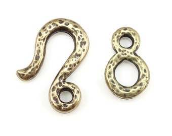 Antique Brass Clasp Findings - TierraCast Hammered Hook and Eye Clasp Set - Hammertone Textured Metal Bronze Findings for Jewelry (P2469)