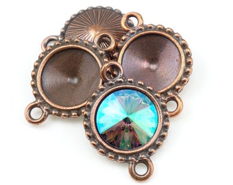 12mm Rivoli Settings - Antique Copper TierraCast BEADED Rivoli Frames for Swarovski 12mm Rivolis - Rivoli Holders Link Two Loop Bezels PF321