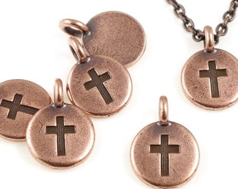 Tiny Cross Pendant Antique Copper Pendant TierraCast Cross Charm Copper Cross (P1241)