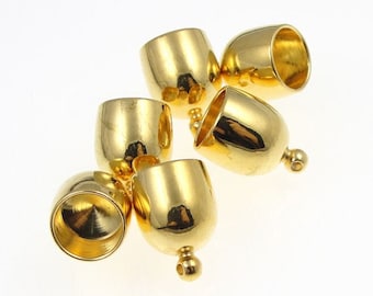 6 Gold End Caps 8mm Kumihimo Cord End Caps - Bright Gold Plated Kumihimo Suplies Cord Caps - Kumihimo Findings (KH44)