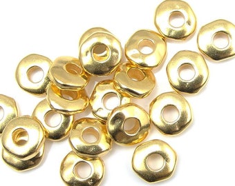 20 Large Hole Beads 7mm Nugget Heishi Bright Gold Beads Heishi Spacer Beads TierraCast Leather Findings Collection (PS391)