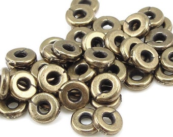 50 Brass Heishi Beads 5mm Kenyan TierraCast Pewter Antique Brass Beads Brass Oxide Bronze Beads Spacer Beads (PS380)