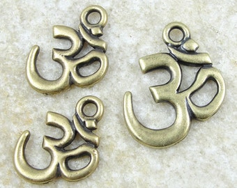 TierraCast Om Pendant and Charm Mix - 3 Pieces Brass Oxide Antique Brass Charms - Aum Eastern Yoga Charms Bronze