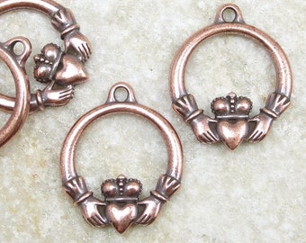 Antique Copper Pendant - Celtic Claddagh Pendant - TierraCast Celtic Pendant - Yoga Charms Heart and Hand Friendship Loyalty Love (P2011)