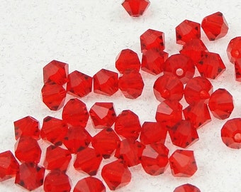 48 LIGHT SIAM 4mm Bicone Beads - Candy Apple Bright Red Beads - Christmas Red Swarovski Beads - Article 5301 5328 4mm Crystal Beads