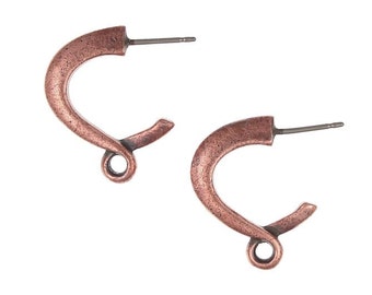 Antique Copper Post Earring Findings TierraCast CONTEMPO HOOPS Stud Earring Findings Elegant Sophisticated Hoops Copper Ear Findings (PF300)