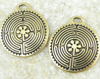 TierraCast Labyrinth Pendants - Antique Gold Pendants - Chartres Cathedral Design Uroboros Yoga Charms Mindfulness Meditation Jewelry (P866)