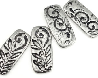 Two Hole Links Dark Antique Silver Charms TierraCast JARDIN BAR Link Findings for Bohemian Jewelry Woodland Charms Nature Natural (P1371)