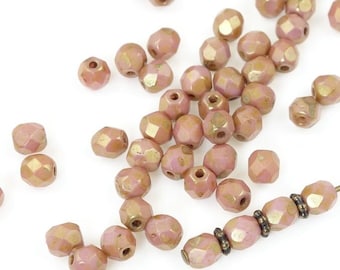 50 4mm Brownish Pink Beads - 4mm Beads Faceted Firepolish Fire Polish Beads - Luster Opaque ROSE GOLD TOPAZ Czech Glass Beads - Muted Pink