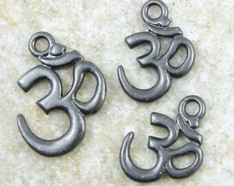 3 Piece Om Pendant and Om Charm Set - Black Oxide Yoga Charms for Mindfulness Meditation Jewelry - Eastern Aum Om Symbol