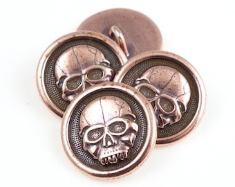 Antique Copper Button Findings TierraCast SCARY SKULL Button Clasps for Leather Jewelry Halloween Macabre Creepy(PF807)