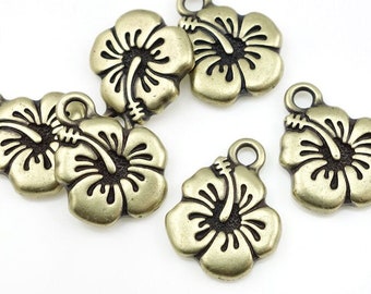 Hibiscus Flower Charms Brass Charms TierraCast Hibiscus Charms for Hibiscus Jewelry Hawaiian Flower Antique Brass Beach Charms Summer Floral