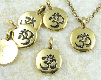 Tiny OM Pendant 12mm Antique Gold Charm TierraCast Om Charm Mini Pendant Yoga Charm for Meditation Jewelry Eastern Spiritual (P1223)