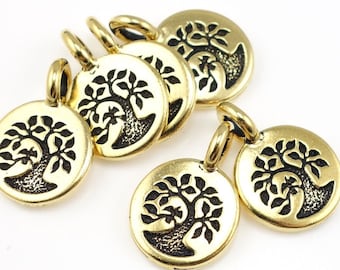 Antique Gold Charms Gold Tree of Life Charms TierraCast Bird Tree Pendant 11mm Mini Pendant Gold Jewelry Supplies Yoga Charms Woodland P1324