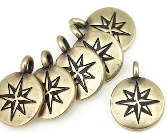 Mini North Star Charm - TierraCast Antique Brass Charms for Jewelry Making - 11mm Diameter Bronze Pendant - 6 or more pieces (P1623)