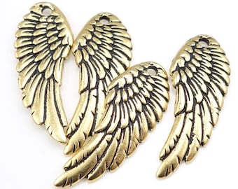 Left Angel Wing Pendants Gold Pendants TierraCast Antique Gold Wing Charms Bird Wing Feather Gold Charms for Jewelry Making Awareness (P978)