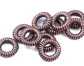 Copper Beads - TierraCast Lg Coiled Ring - Twisted Rope Ring - Antique Copper Bali Beads for Leather  (PS136)