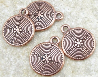 Labyrinth Charm TierraCast Antique Copper Charms Chartres Cathedral Spiral Charms - Yoga Charms for Meditation Jewelry   (P870)