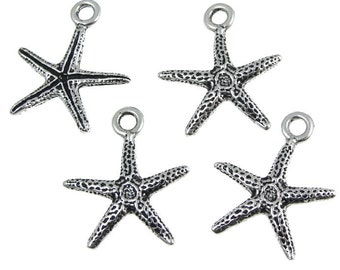 Seastar Charms - Antique Silver Charms - Tierra Cast Sea Star Starfish Star Fish Charms - Beach Charms - Nautical Sea Ocean Charms (P513)