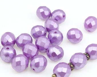 METALLIC PASTEL LILAC 8mm Czech Glass Beads Firepolish Fire Polish Round Beads 8mm Beads Light Purple Beads Lavender Lilac Orchid Purple