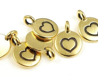 TierraCast YOU Collection Antique Gold Charm Mini Heart Pendant 12mm x 17mm Tiny Minimalist Pendant Love Valentines Charm (P1267)