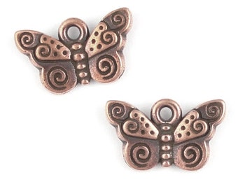 TierraCast SPIRAL BUTTERFLY Charms - Antique Copper Charms - Summer Butterfly Drops  (P553)