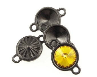 11mm Rivoli Charms Link Holders for 47ss 10.5mm 10.7mm Swarovski Rivolis - TierraCast Rivoli Findings Black Oxide (PF690)