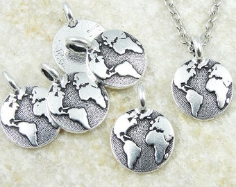 Tiny EARTH Pendants by TierraCast World Charm Globe Global Drop Silver Charms for Earth Day (P1246)