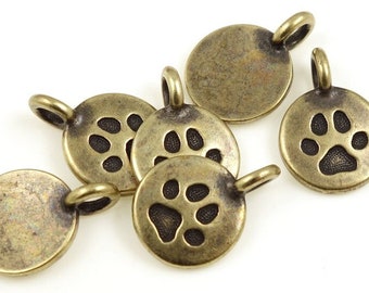 Paw Print Charm Antique Brass Charm TierraCast Paw Charm Bronze Pendant for Animal Lovers Pet Lovers Bronze Charm  P1264