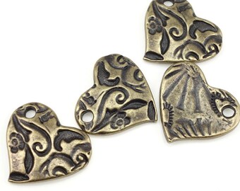 Bohemian Charms Antique Brass Charms TierraCast AMOR HEART Charms Bronze Charms for Jewelry Making Valentines Charms Natural Organic (P1376)