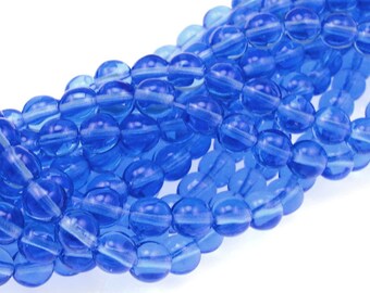 50 SAPPHIRE 6mm Beads Czech Glass Beads - Sapphire Blue Beads Deep Royal Blue - 6mm Round Pressed Glass Druks