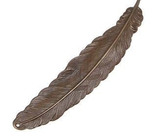 Vintaj Extra Large Feather Pendant - 88mm x 18mm Vintaj Natural Brass Tall Feather - P114 Antique Brass Bronze Findings Link