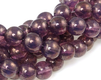 25 Milky Pink Moon Dust 8mm Round Beads - Radiant Orchid Czech Glass Beads - Grape Plum Czech Druks