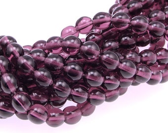 50 AMETHYST 6mm Beads Czech Glass Beads - Amethyst Purple Beads - 6mm Round Pressed Glass Druks