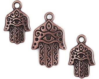 Hamsa Hand Pendant Charms Set of 3 Antique Copper Pendants Charms TierraCast Yoga Charms Chamsa Hamsa Charms Copper Charms Mindfulness